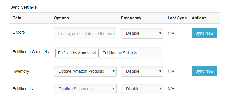 Inventory Sync Settings
