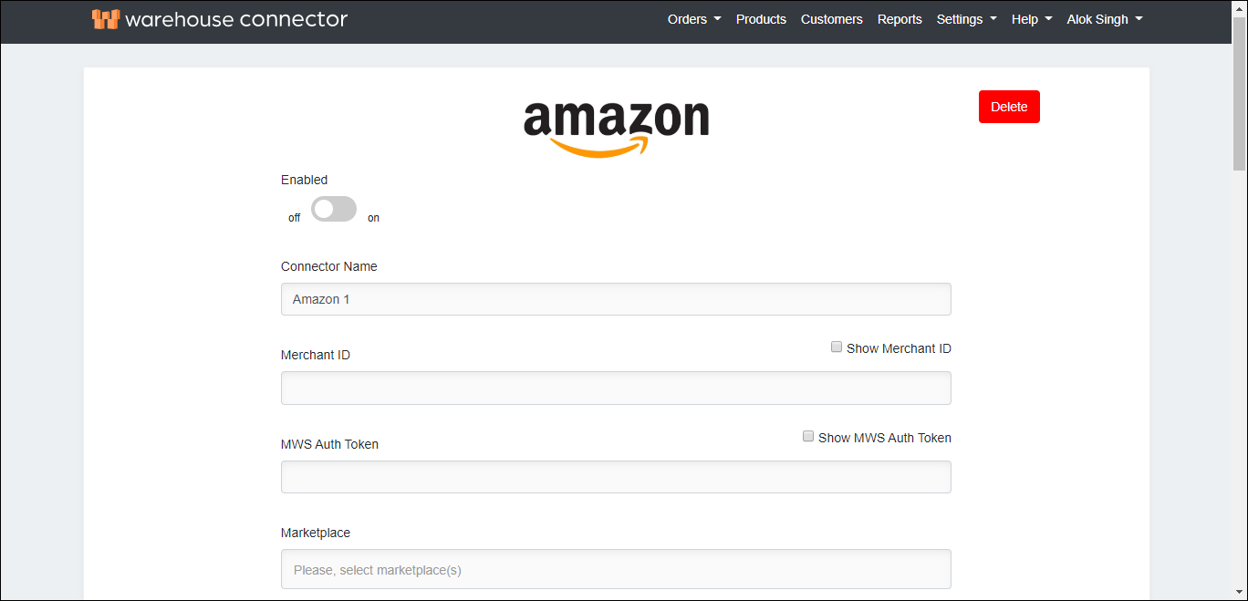 amazon connector details page