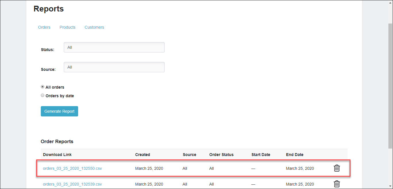 Orders CSV Orders CSV