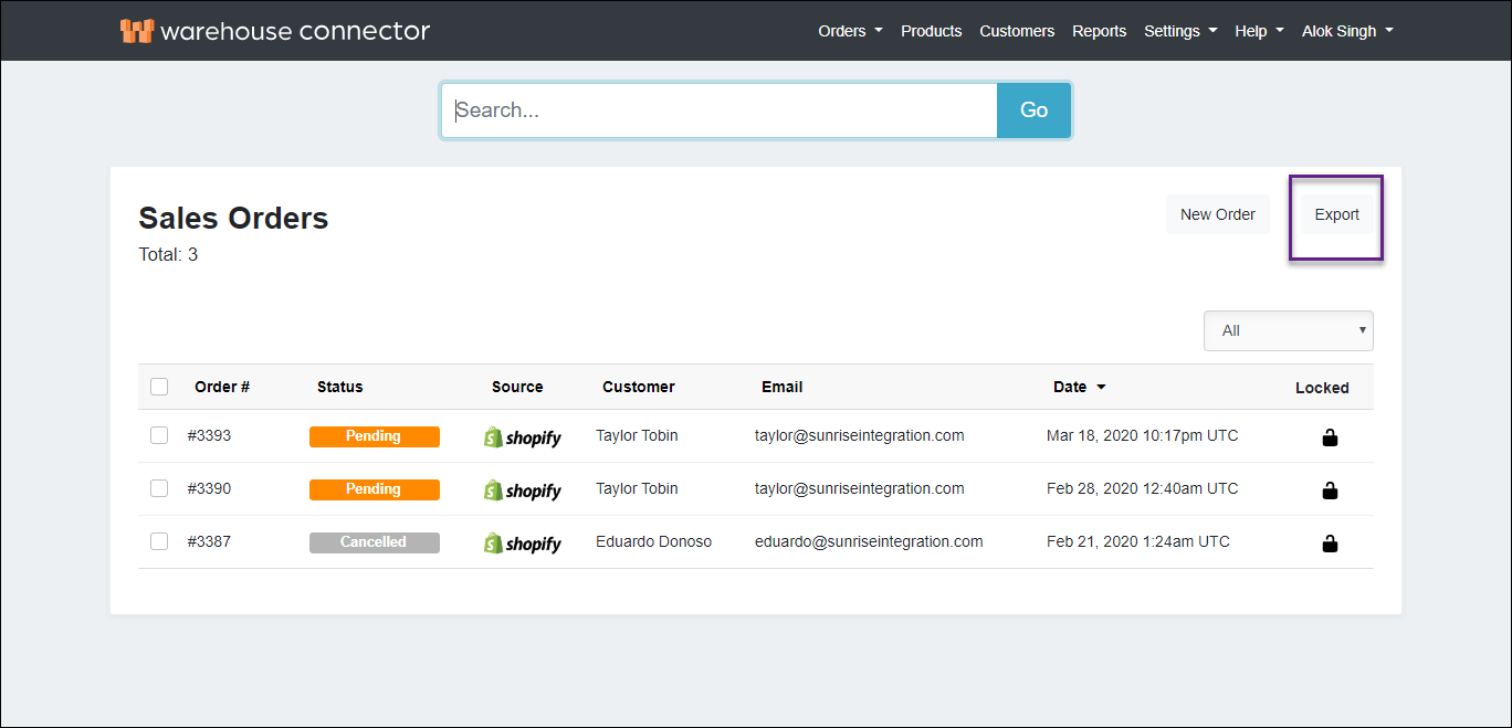 export Orders CSV export Orders CSV