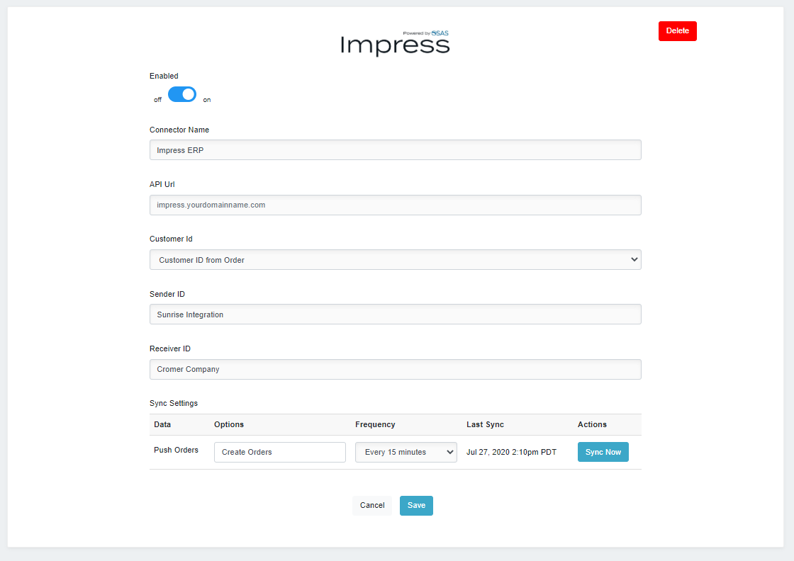 Impress connector details page