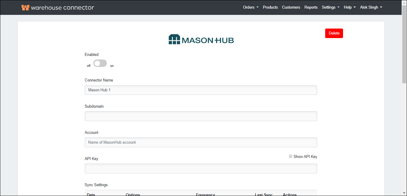 MasonHub connector details page MasonHub connector details page