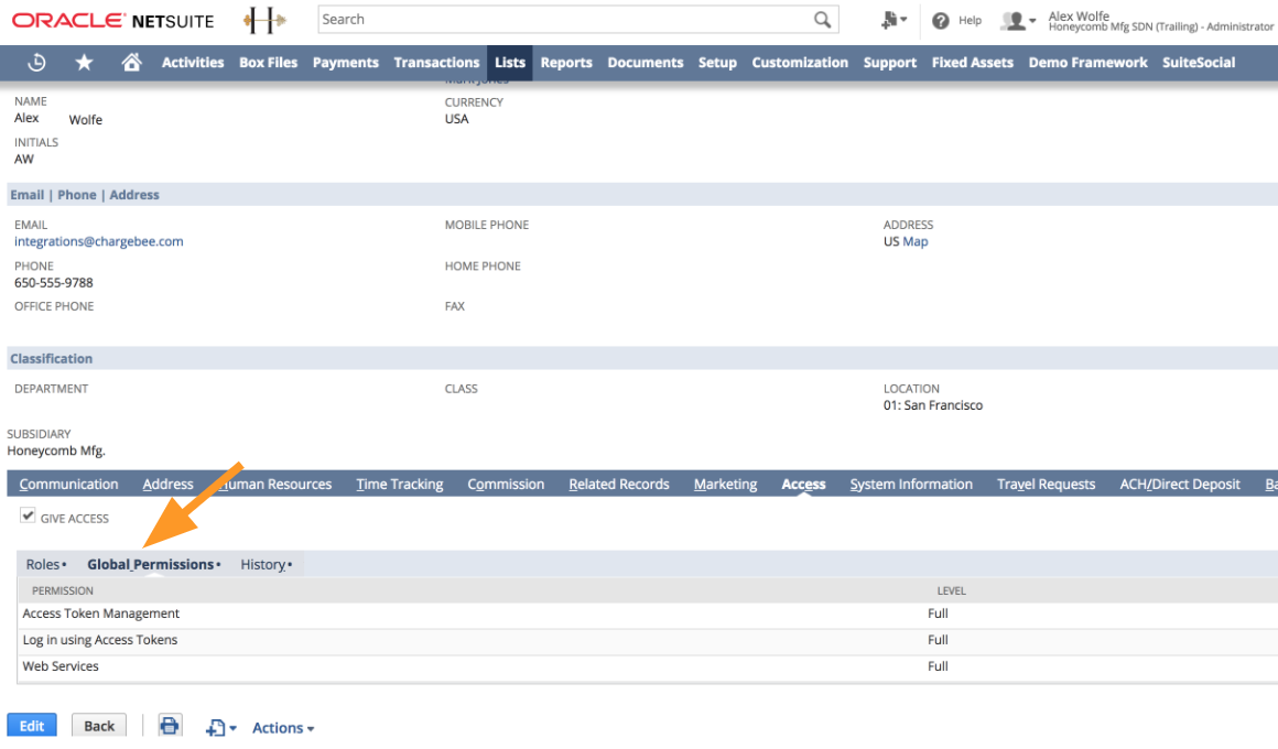 Global Permissions tab
