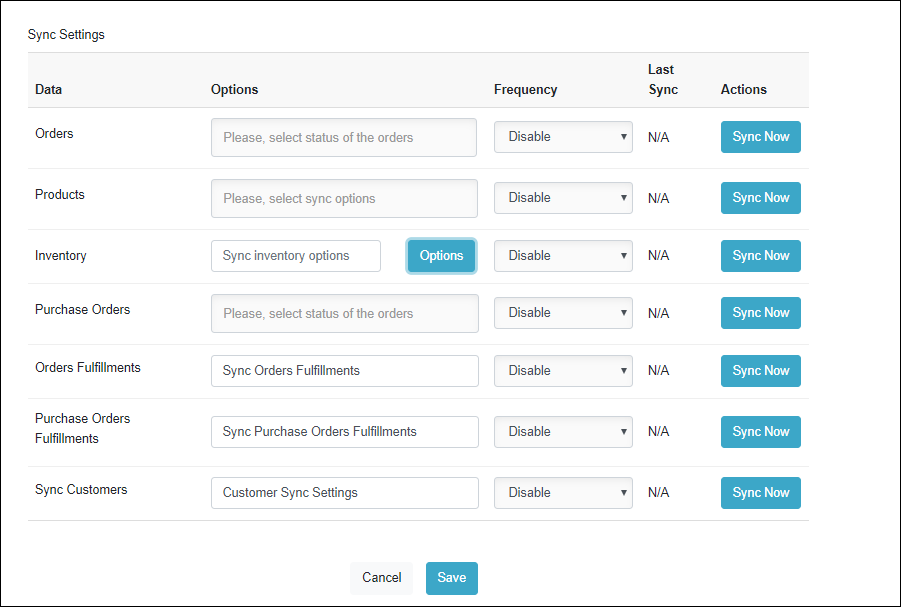 Inventory Sync Settings Inventory Sync Settings