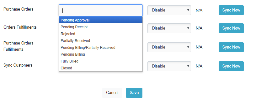 Purchase Sync Settings