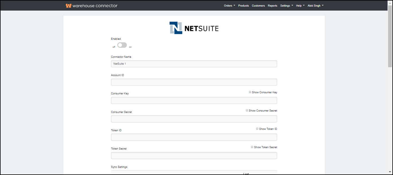 NetSuite connector details page NetSuite connector details page