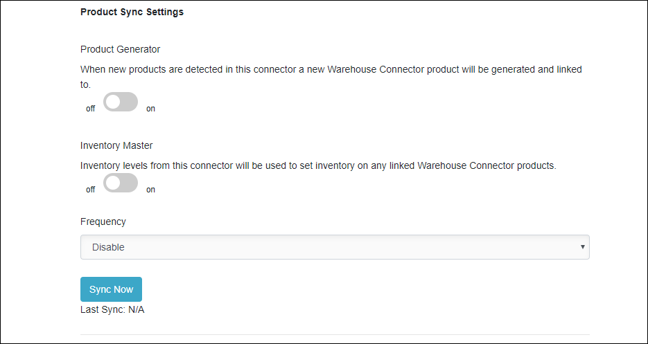 Product Sync Settings Product Sync Settings